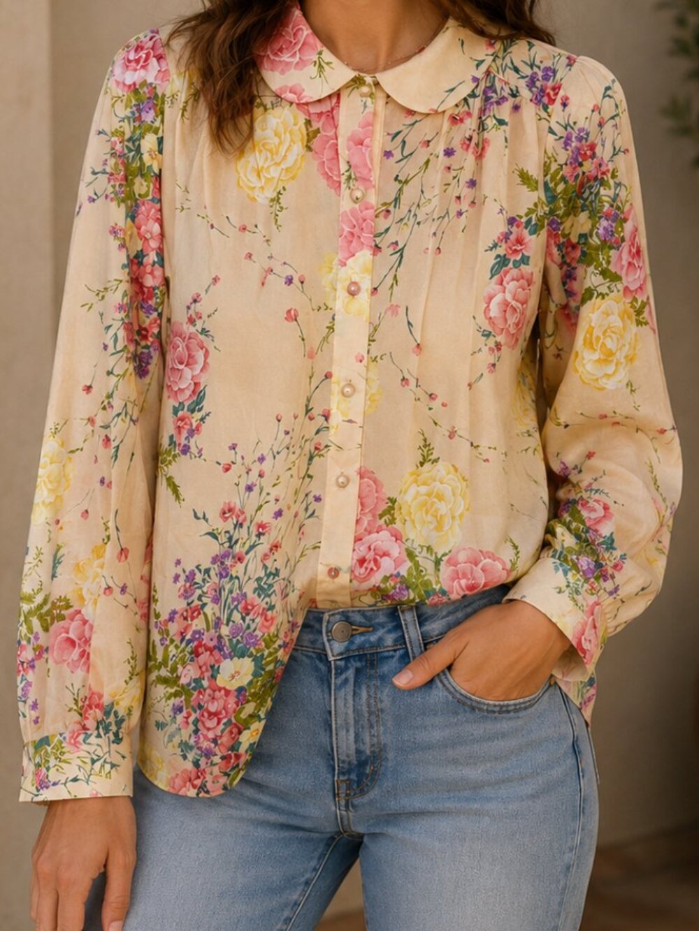Vintage Alice Stuart Floral Button-Up Blouse [PH0872]